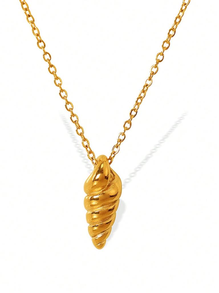 1 Pc Minimalist Stainless Steel 18K Gold Plated Seashell Pendant Necklace, Suitable For Daily And Beach Outfits