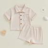 Casual Toddler Baby Boys 2 Piece Outfits Summer Short Sleeve Turn Down Collar Solid Color Tops and Shorts Set