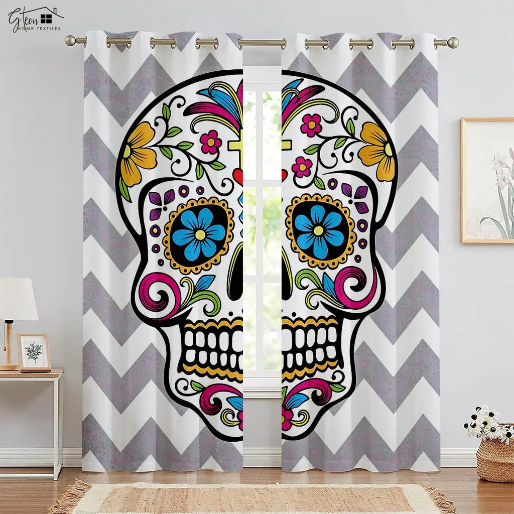 Halloween Christmas Skull Rose Drapes Retro Hippie Horror Tricky Secret Room Bar Bedchamber Holiday Decorationative Drapes