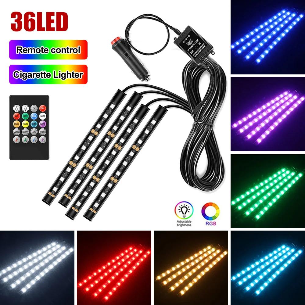 

Светодиодная RGB-полоска для ног автомобиля, USB/прикуриватель, подсветка салона автомобиля, атмосфера, настроение, декор, бар, приложение, пульт дистанционного управления, голосовое управление