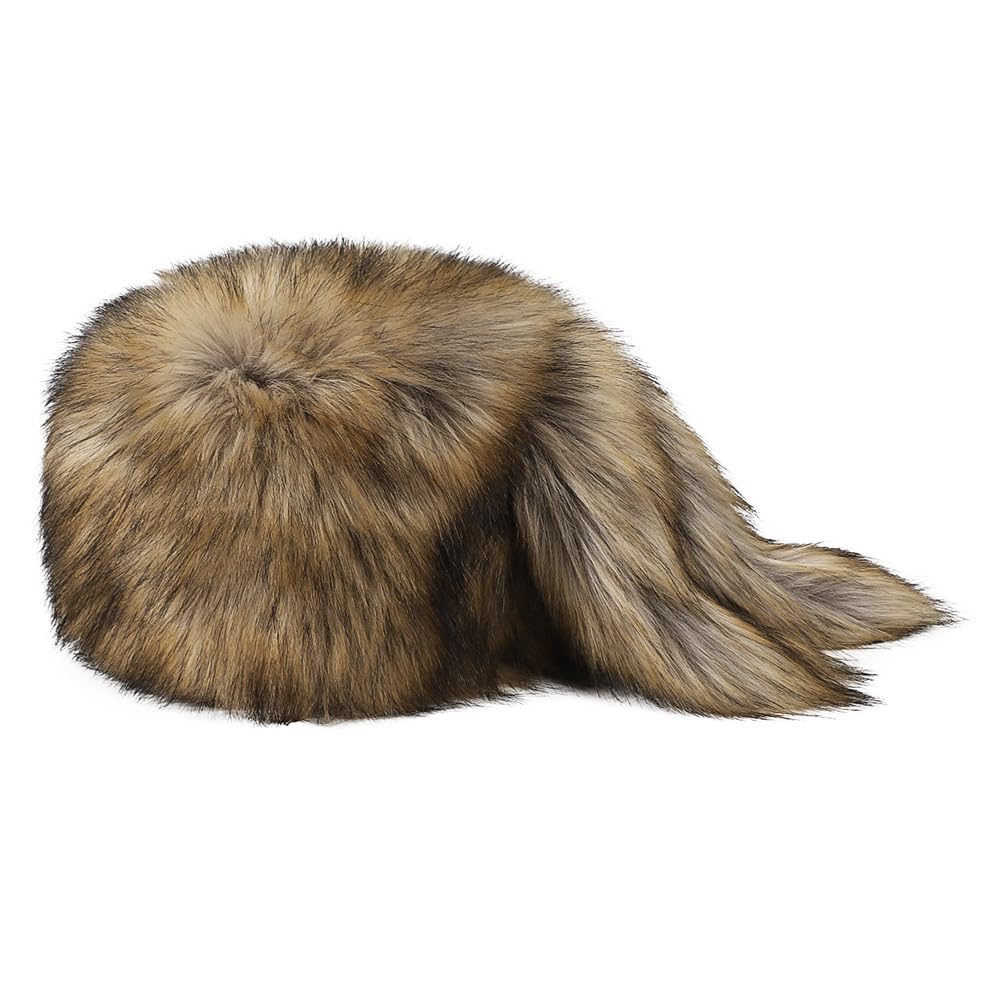 Fur Russian Hat with Drop Animal Adult Fluffy Raccoon Winter Cold Weather Flight Faux Fur Small Snow Playing in the New Brown Hat, Ears, Hat, Women's,