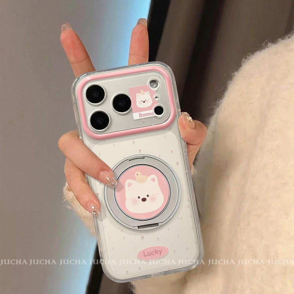Applicable To Apple 17 Mobile Phone Case All-inclusive Lens 16promax Korean Anti-drop Belt Bracket 15por Polka Dot Puppy