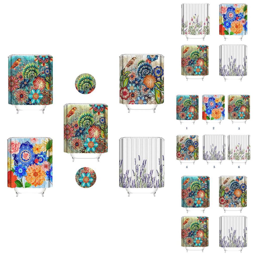 Rideau de douche imperméable en polyester à impression numérique 3D série Fleurs Bohème colorées pour salles de bain vibrantes