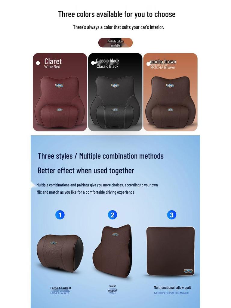 Geely Compatible Comfort Set: Air-Conditioned Comforter, Pillow, Lumbar Support for Xingyue, Xingrui, Emgrand S, Boyue, & Vision X.