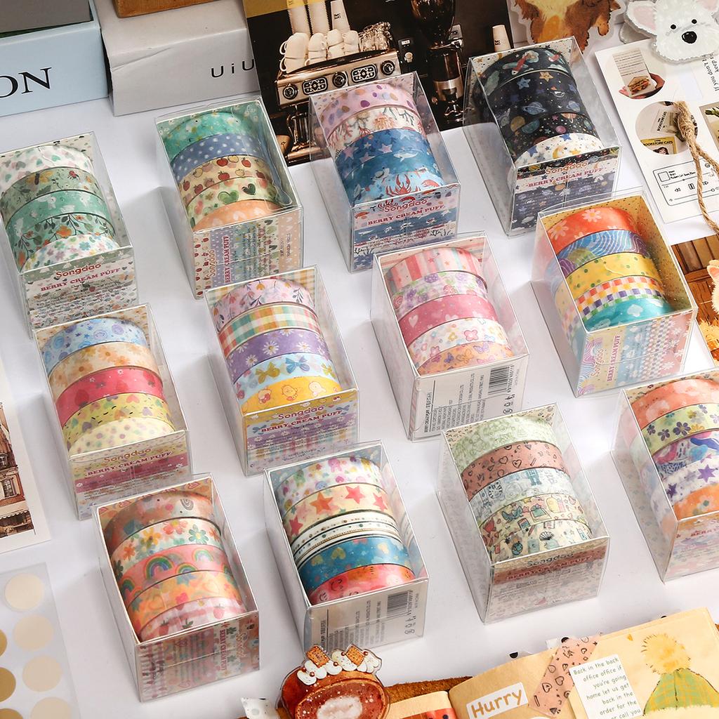 Creative cute cartoon washi tape set, butterfly, floral, geometric pattern print design, journal decoration gift masking tape
