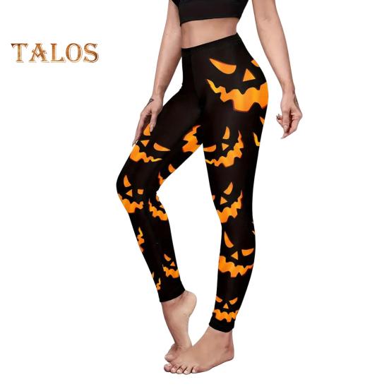 Halloween Pumpkin Leggings Mid-rise Elastic Waistband Skinny Fit Bottoming Pants Girls Cosplay Outfit Tights