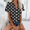 Damemote Uformelt kortermet polka prikker Print Buttons Lapel Shirt Top Bluse