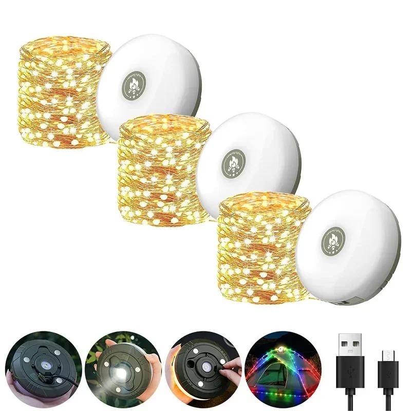 Camping String Lights Rechargeable LED Flashlight Hook lamp 4 in 1 Design 10m RGB Atmosphere Light Outdoor Waterproof Tent Light