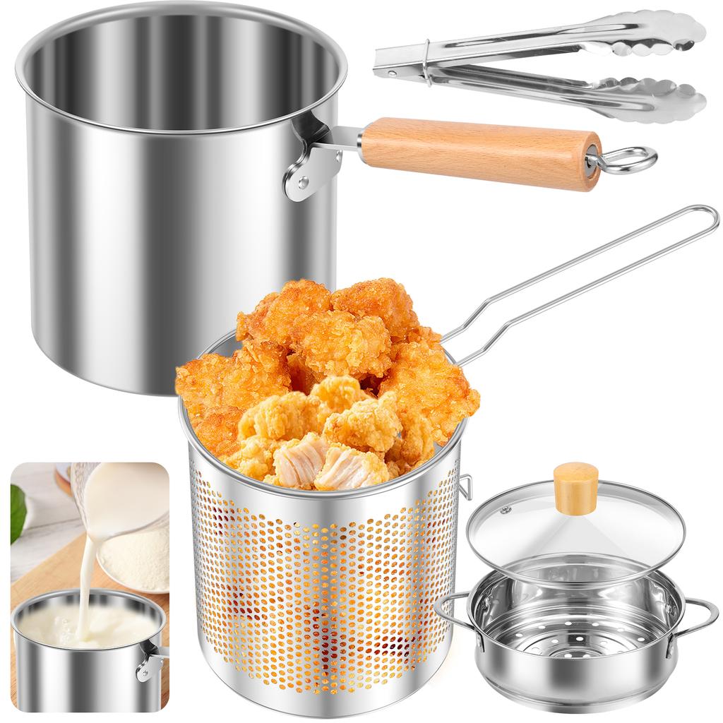 Stainless Steel Frying Pan Deep Fryer Pot with Filter Lids Non-stick Deep Fryer Kitchenware Frying Household for Cooking Kitchen