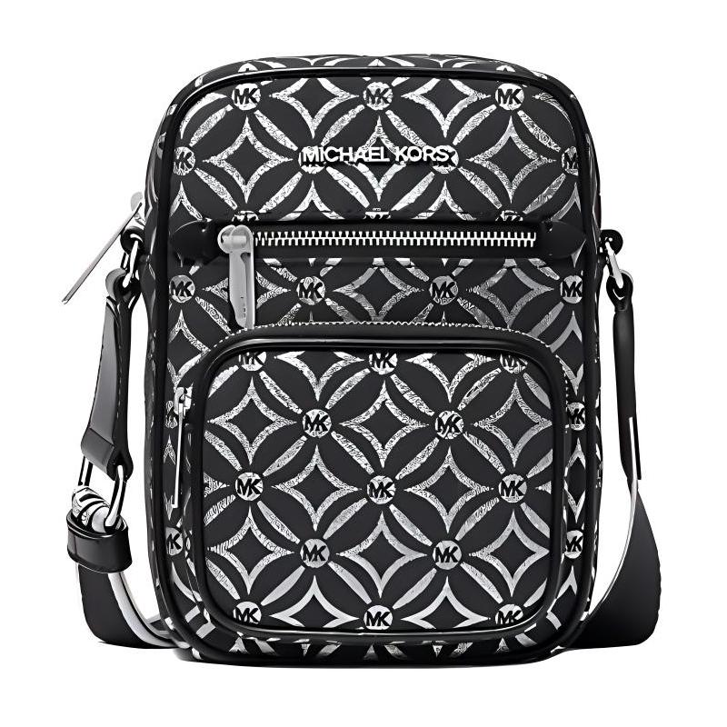 MICHAEL KORS Jet Set Metal Logo Zip Closure Polyester Crossbody Shoulder Bag Medium Women s Black with Silver чёрный