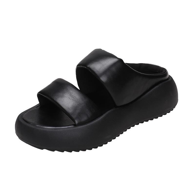 Women's Summer Thick-soled Heightening Bread Slippers Women Wear Gentle Casual Open-toe Cool Slippers Women