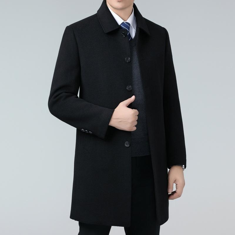 Double-sided cashmere coat for men, middle-aged dad, winter clothing, mid-length woolen woolen coat, men's down-lined windbreaker