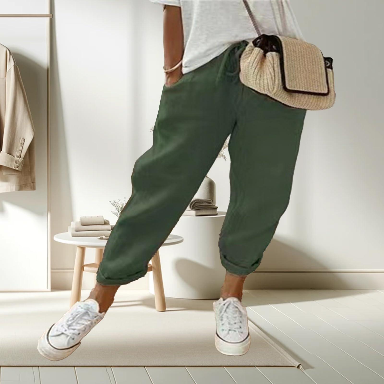 

Женские модные однотонные свободные повседневные брюки из хлопка и льна с карманами L