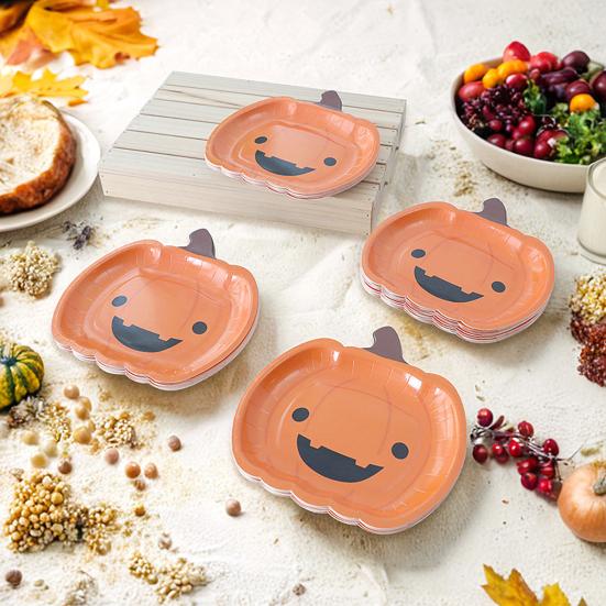 Halloween Pumpkin Paper Plates Black Orange Pumpkin Grimace Plates Disposable Serving Trays for Halloween Party Favors