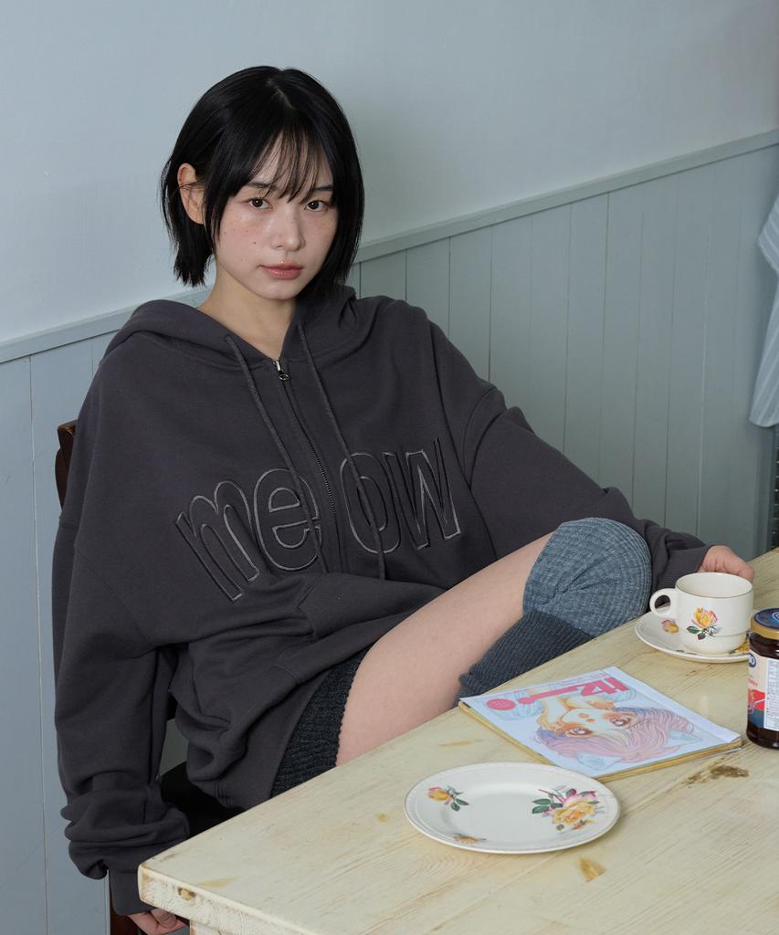 Itzavibe Meow Cat Ear Hoodie Zip Up - Charcoal