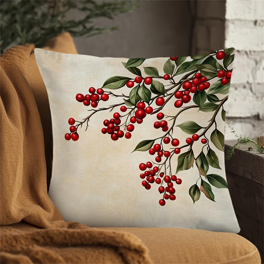 Double Sided Vintage Holly Berry Red Throw Pillow Cover For Living Room And Bedroom Home Decoration