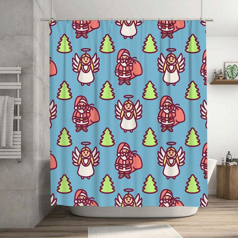 

Tu Cute Santa Claus Pattern Shower Curtain Festive Christmas Holiday Bathroom Decor Waterproof Fabric Backdrop W60H190(CM)-1 Pcs