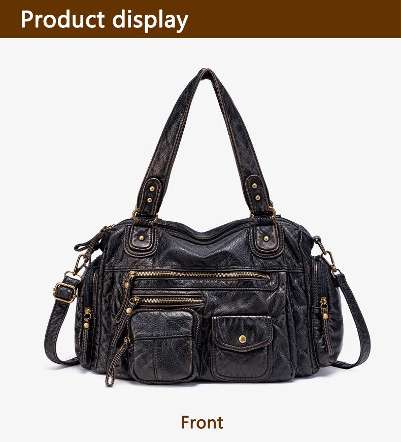 Women's Y2K Washed Distressed Large Motorcycle Shoulder/Crossbody Handbag