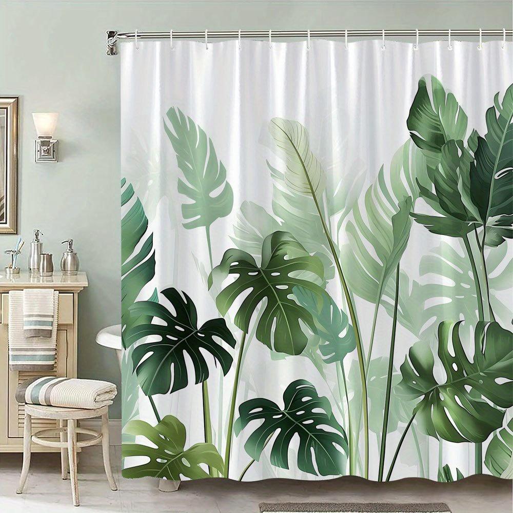 1Pc Tropical Monstera Calathea Leaves Shower Curtain, Lush Green Foliage With Detailed Textures On White Background W60H190(CM)-1 Pcs