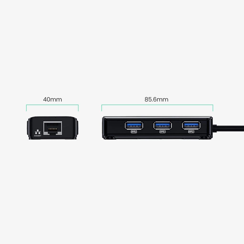 Ugreen 20265 Usb-A / Rj45 1000 Mb/s Hub 3X USB 3.0 síťový adaptér – černý