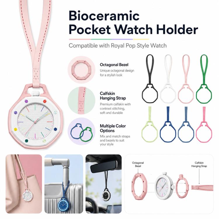 Calfskin Lanyard & Ceramic Protective Case for Swatch Royal Pop Pocket Watch, Lightweight Neck Lanyard Cover, Case Only