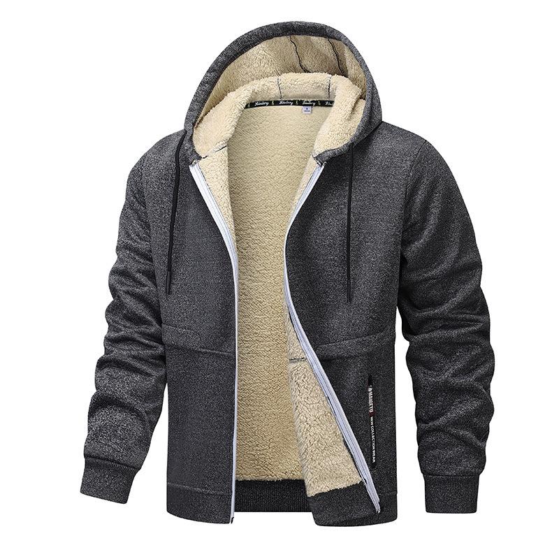 Autumn/Winter New Arrivals: Shearling-Lined Thickened Cardigan with Hood Men's Casual Shearling-Lined Jacket