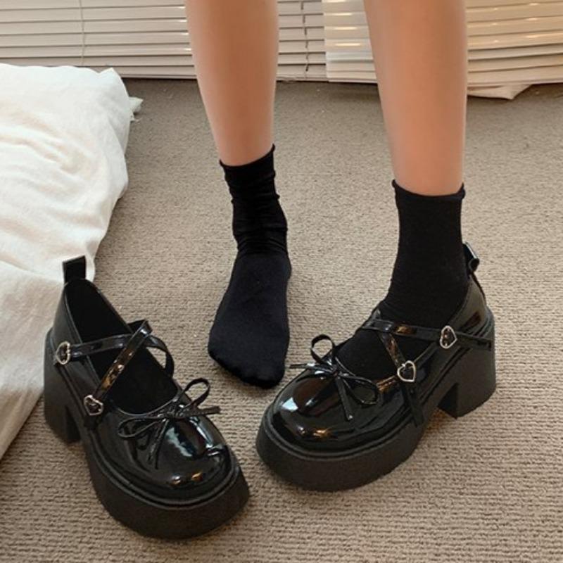 Mode Damen Mary Jane Schuhe mit Blockabsatz Frühling Pumps mit runder Zehenpartie Mode Plateau Schuhe für Damen Kleid Studenten Damen Lolita Schuhe