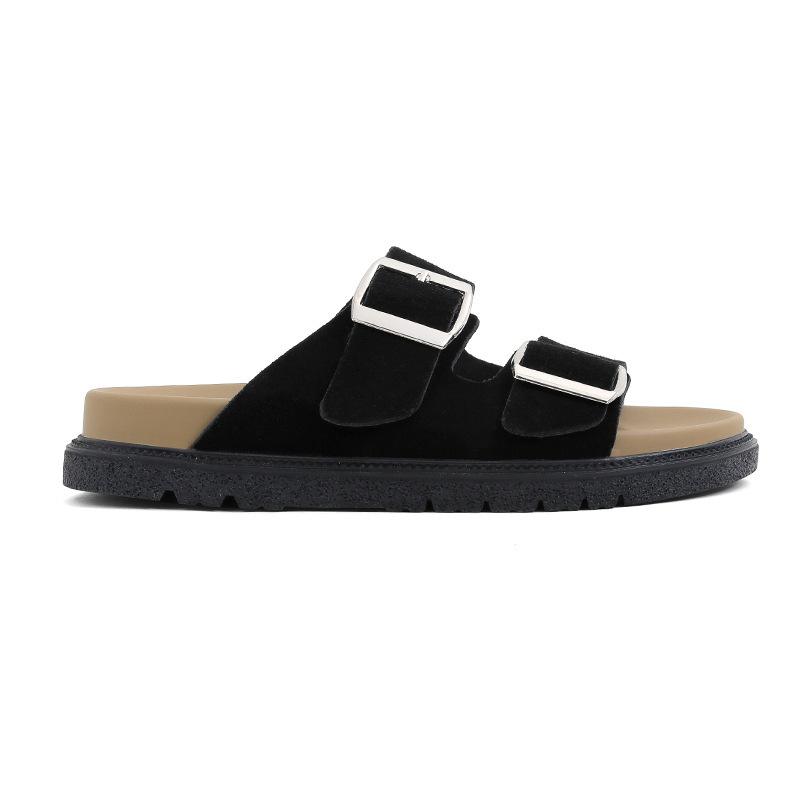 Wersja klasyczna~ Kapcie domowe buty zewnętrzne retro klapki z podwójną klamrą letnie wszechstronne klapki z miękką podeszwą chłodzące buty zewnętrzne damskie