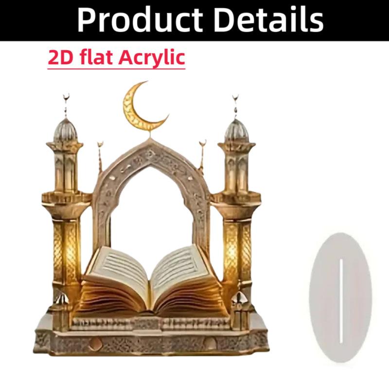 Eid Mubarak 2D Flaches Koran-Ornament Mond Stern Schloss Schreibtischdekoration mit Sockel Ramadan Haus Küchen Dekoration für Muslime