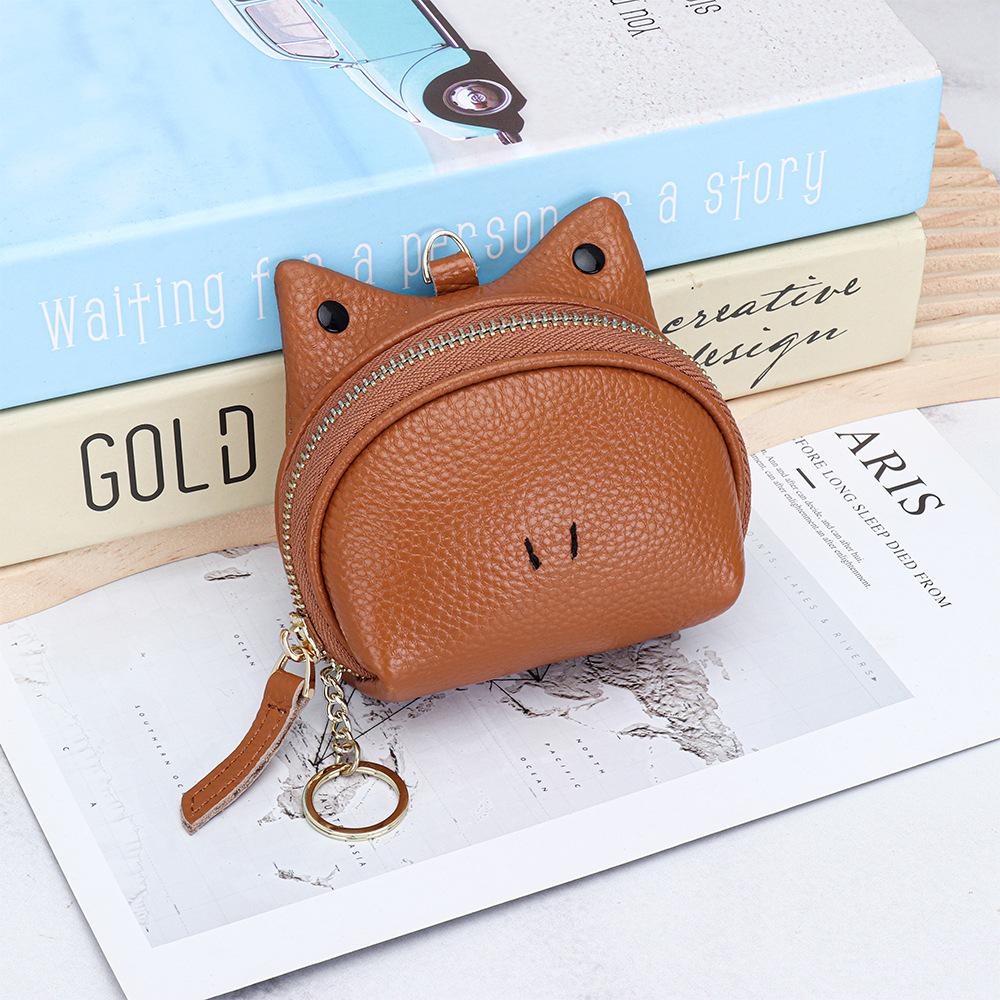 Leather Coin Purse Pouch Mini Wallet Change Purses with Keychain Women Zipper Closure Small Coin Holder Student Wallets