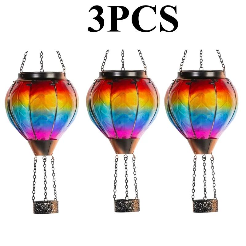 Solar Hot Air Balloon Outdoor LED Flame Appearance Hanging Lantern Decorative Light for Patio Garden Porch Yard Flickering