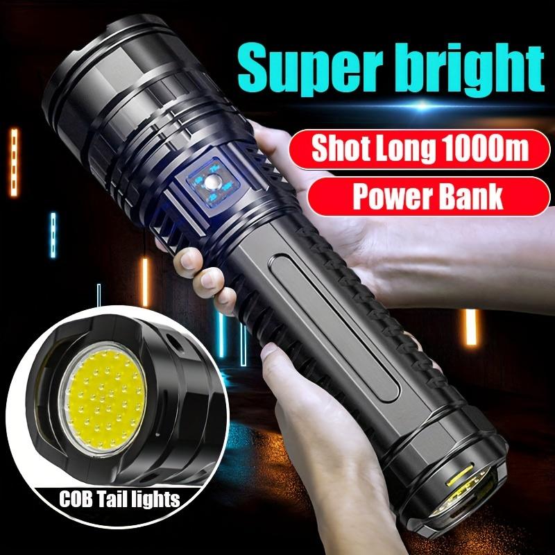 LED Flashlights, Tactical Flash Light, Built-in 15000mah Battery Long Range Spotlights, Torch Emergency Light With COB Light