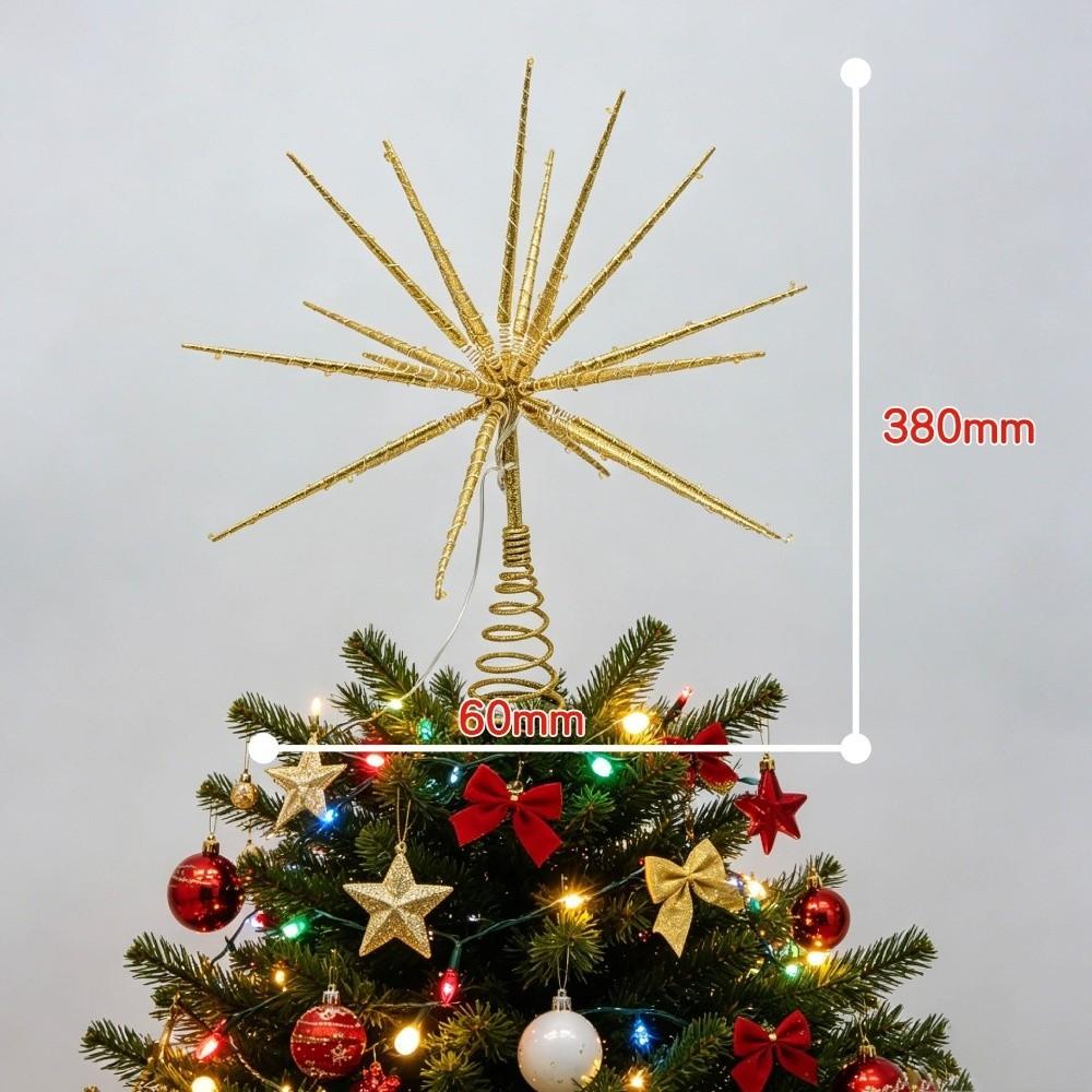 New 3D Glitter Star Christmas Trees Topper Shine Iron Glowing Tree Topper Light Up Xmas Tree Ornament Party Decoration