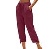 Women Drawstring Waist Cropped Pants with Adjustable Hem and Side Pockets Loose Fit Lightweight Casual Trousers