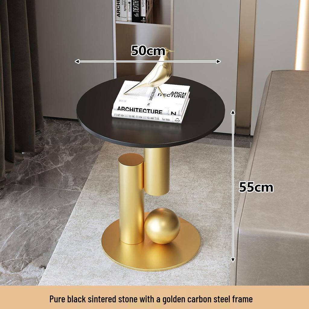 Cream-Style Sintered Stone Side Table: Minimalist Round Coffee Table for Living Room or Bedside, Light Luxury Feel.