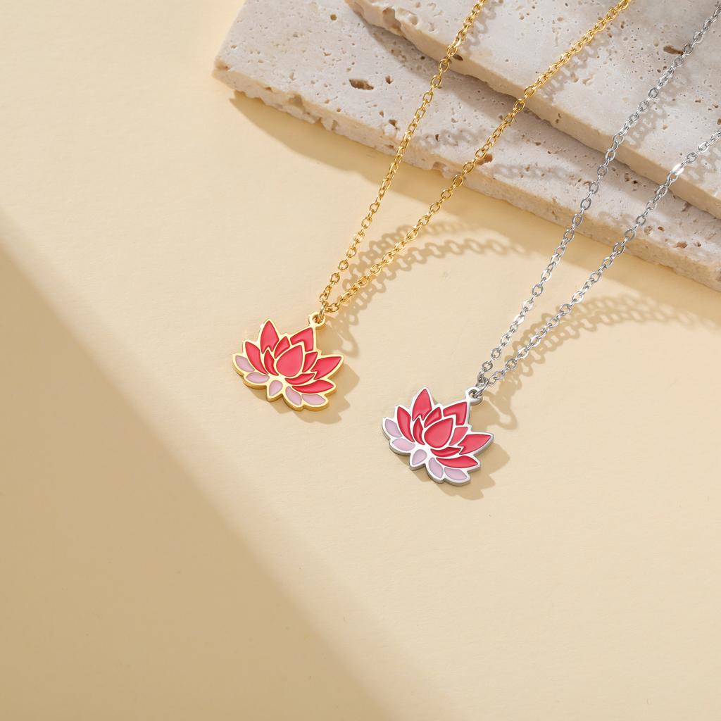 Unift Enamel Lotus Necklace Stainless Steel Pendant Necklace for Women Exquisite Lotus Necklace Jewelry Gifts for Friend