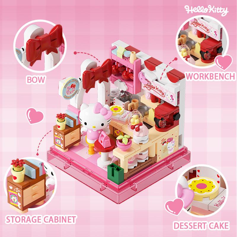 AREA-X Serie Sanrio Kuromi Hello Kitty Cinnamoroll Blocchi da Costruzione MOC Casa Creativa Ornamento Modello Mattoncini Giocattoli Per Regali Adulti