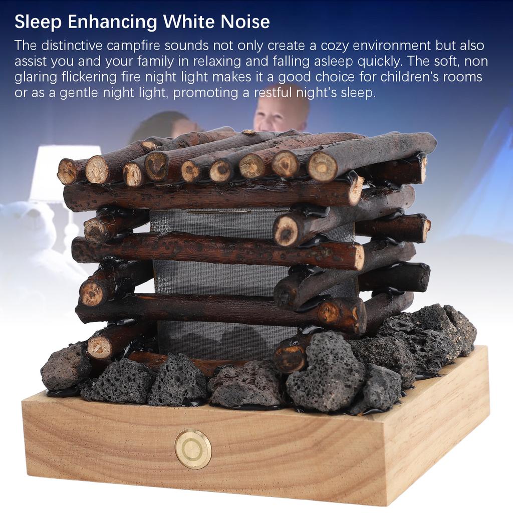 Faux Fire Lamp USB Rechargeable 3 Mode White Noise LED Faux Campfire Night Light for Desk