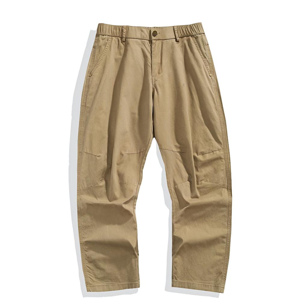 American retro trendy brand pure cotton casual pants men's summer solid color simple loose wide-leg straight trousers