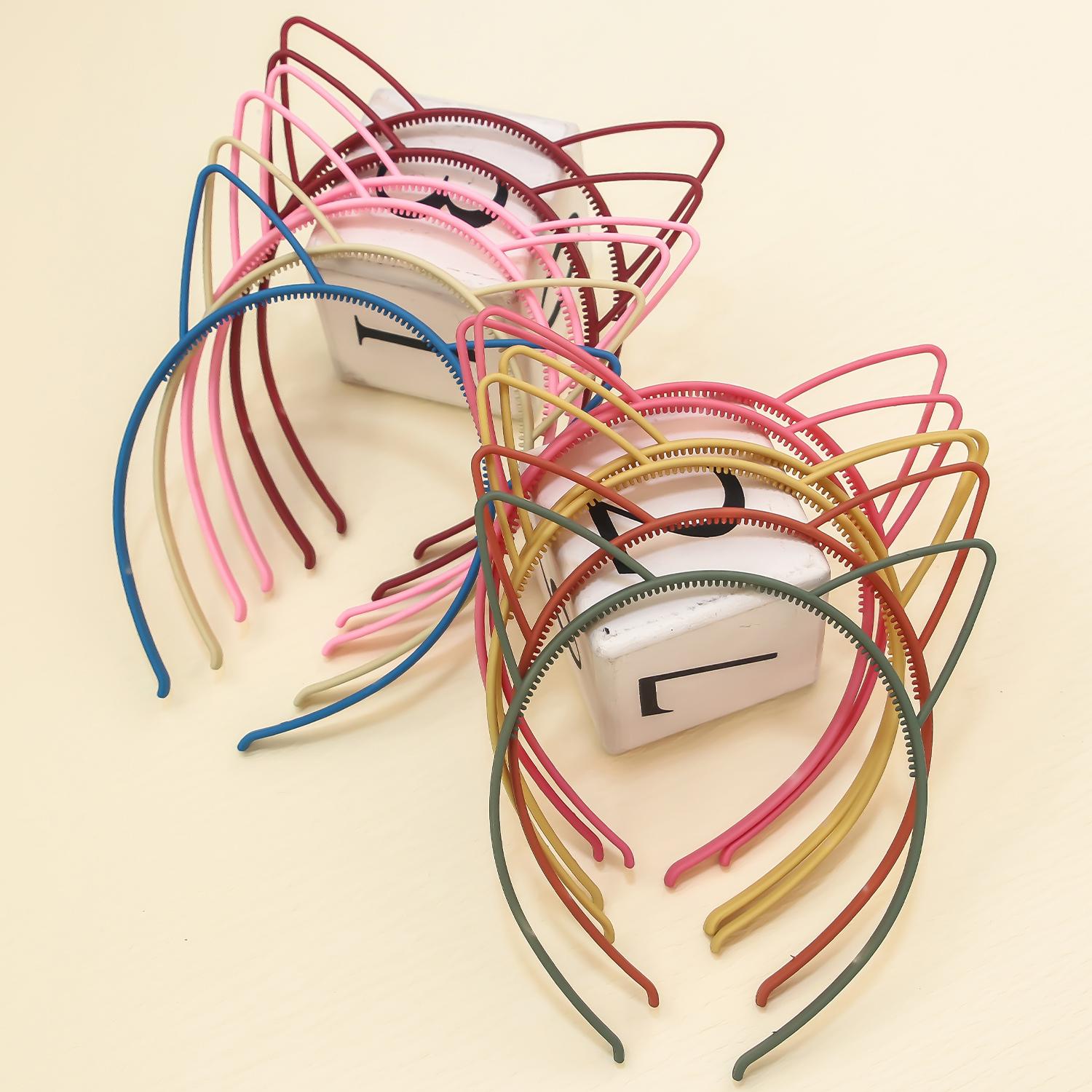 

12 шт./набор Повязки на голову для девочек для вечеринки Детские пластиковые повязки для волос с зубчиками Матовая повязка на голову с кошачьими ушками Корона кролика Обручи для волос Детские головные уборы