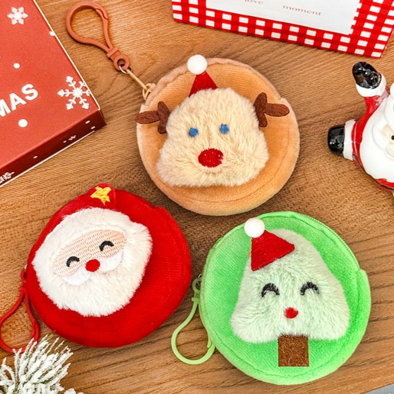 Cute Christmas Plush Coin Purse Kawaii Santa Claus Snowman Doll Coin Pouch Keychain Backpack Pendant Decoration Children Gift