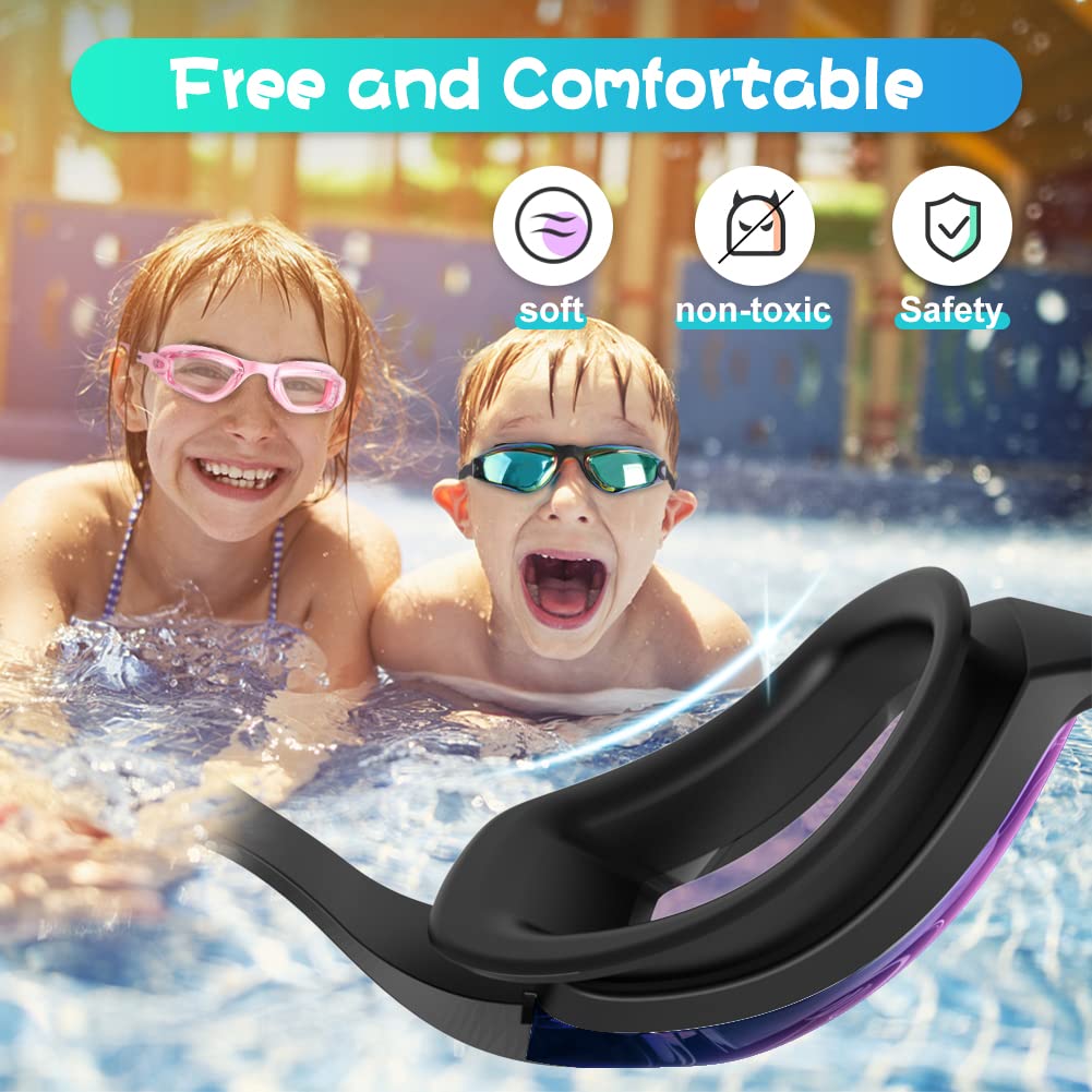 Kids Swimming Goggles Professional Anti-Fog/UV Protection No Leakage for 3-14 Years Girls Boys Swimming Goggles Gift Case