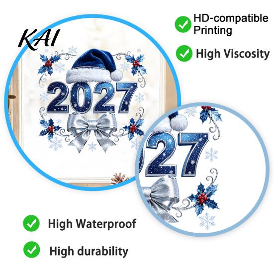 Party Atmosphere Decorations 2027 New Year Christmas Static Window Cling, Glue?Free Snowflake Glass Customizable Murals Sticker, Reusable