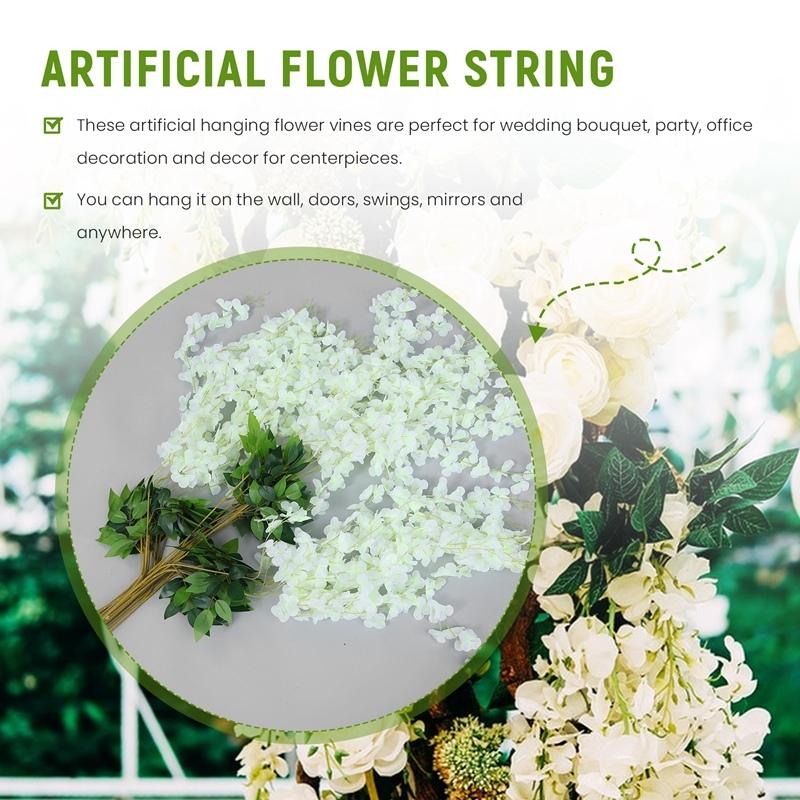 12PCS Artificial Wisteria Flowers, perfect for indoor and outdoor wedding arches, party backdrops and wall decorations.