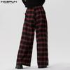 INCERUN Pánské kostkované ležérní dlouhé kalhoty s elastickým pasem