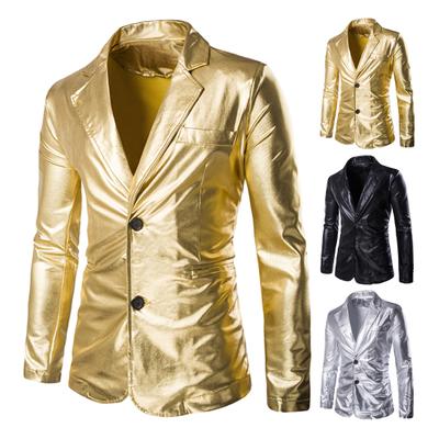 Men Suit Coat Glossy Surface Double Buttons Cardigan Turn-down Collar Long Sleeve Solid Color Mid Length Performance Wedding Party New Year Jacket