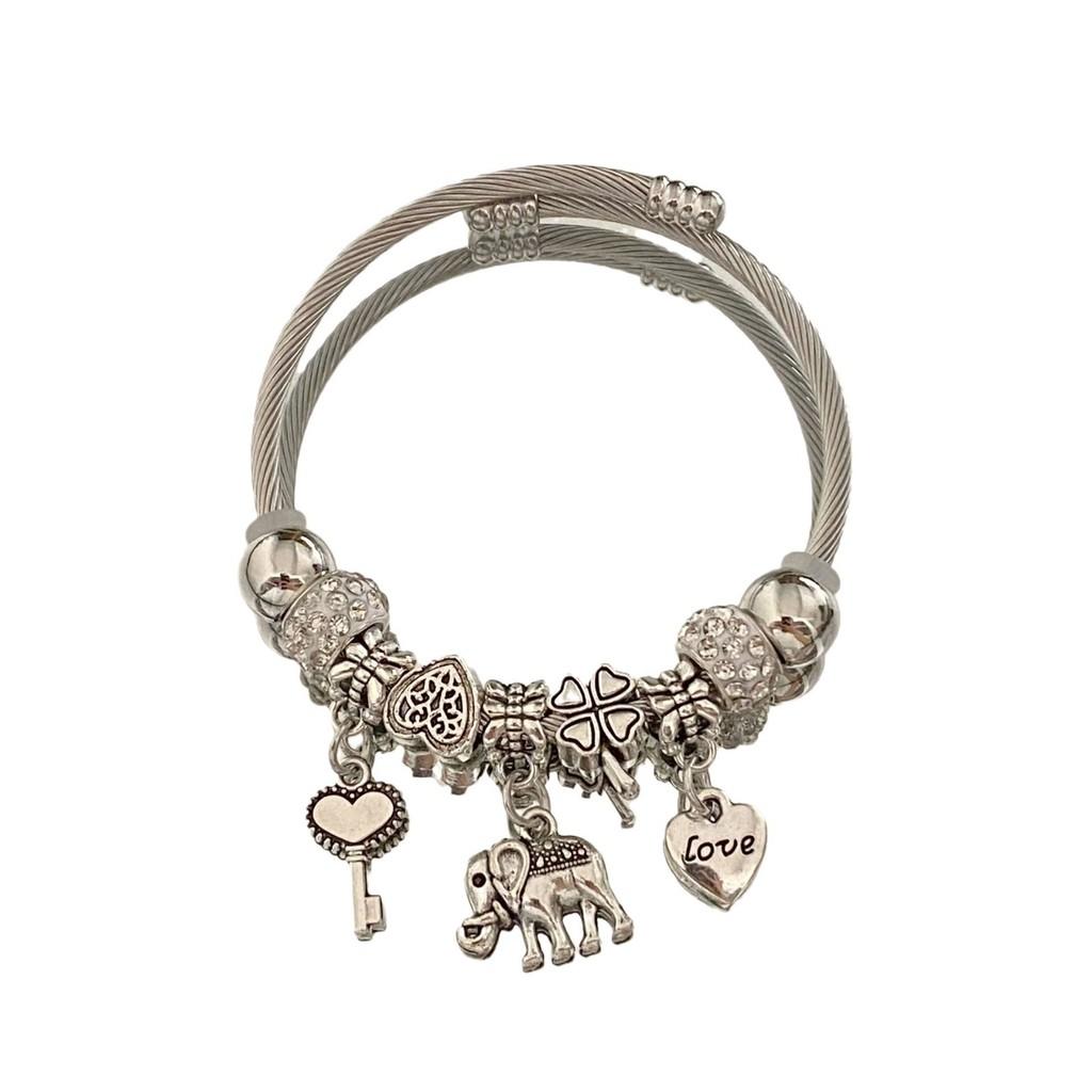 

Серебряный браслет-слон в форме сердца из нержавеющей стали с гальваническим покрытием для повседневного ношения