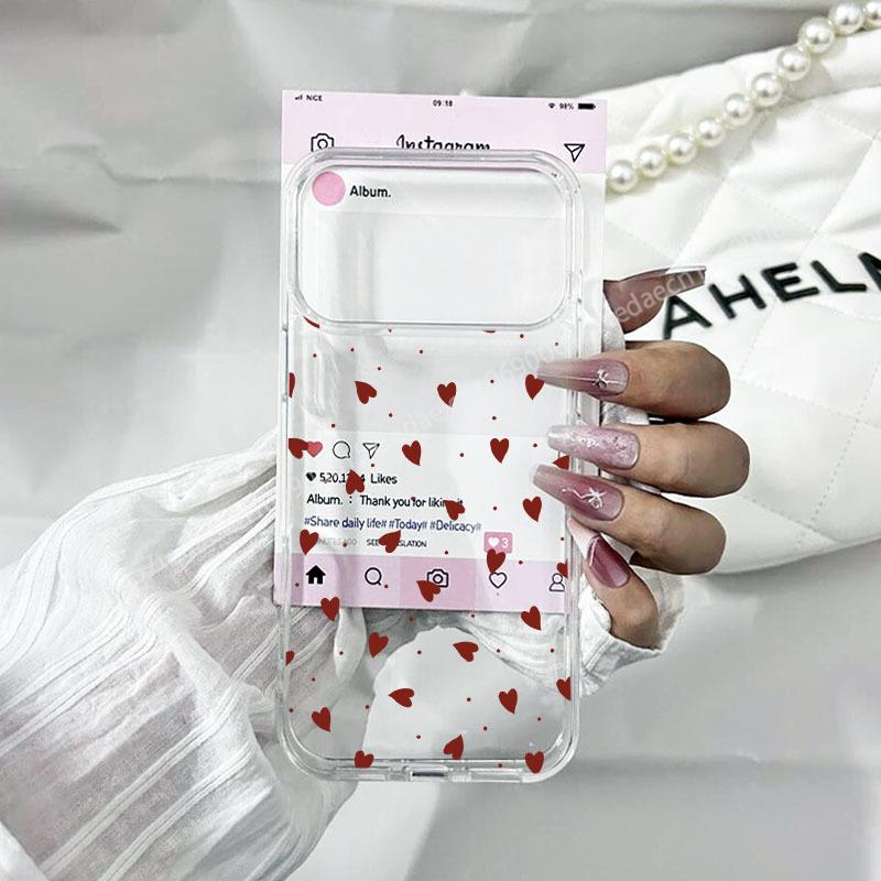 Fashion Pink Purple Love Heart Phone Case For iPhone 17 Pro Max 16 15 13 14 12Mini 11 Pro XS XR 8Plus Cute Clear Hard Cover Capa