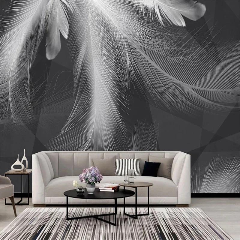 Mural Wallpaper Modern Simple Beautiful Black And White Gray Feather Mural Abstract Art Background Wall Decor