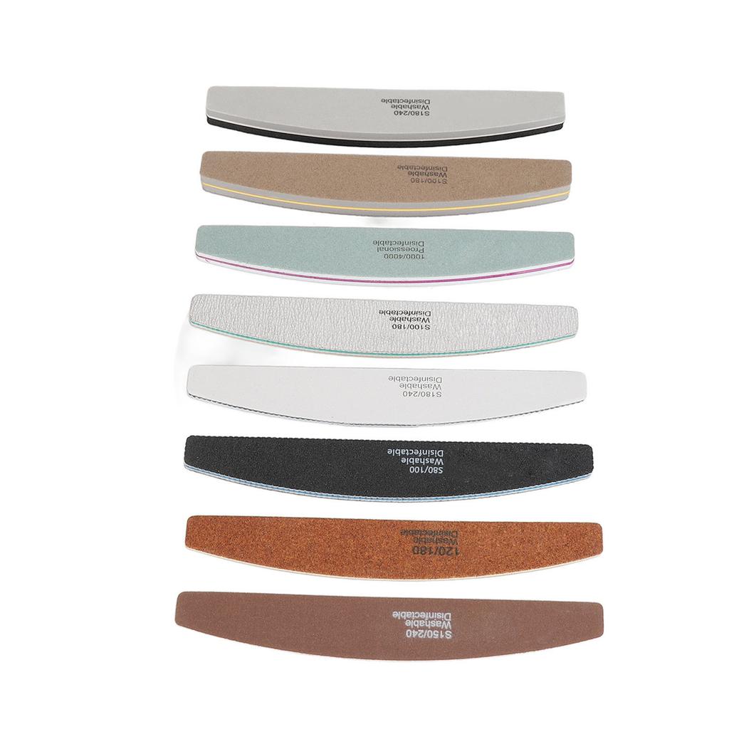 8pcs Half Moon Nail File Different Fineness Grinding Shaping Professional Nail Polishing File Manicure Tool